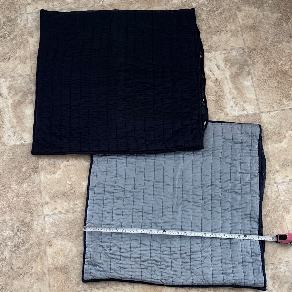 Pottery Barn euro shams, navy/country blue two sided button in 26” square.